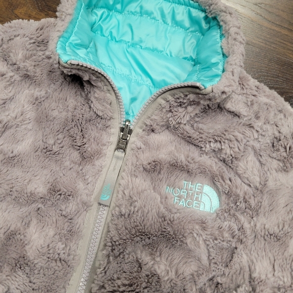 Girls The North Face Mossbud swirl reversible jacket Mint Grey Size S 7 8 - Picture 3 of 10